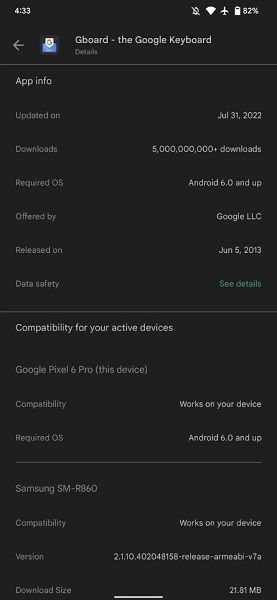 An after look at the Play Store currently not showing app version numbers.