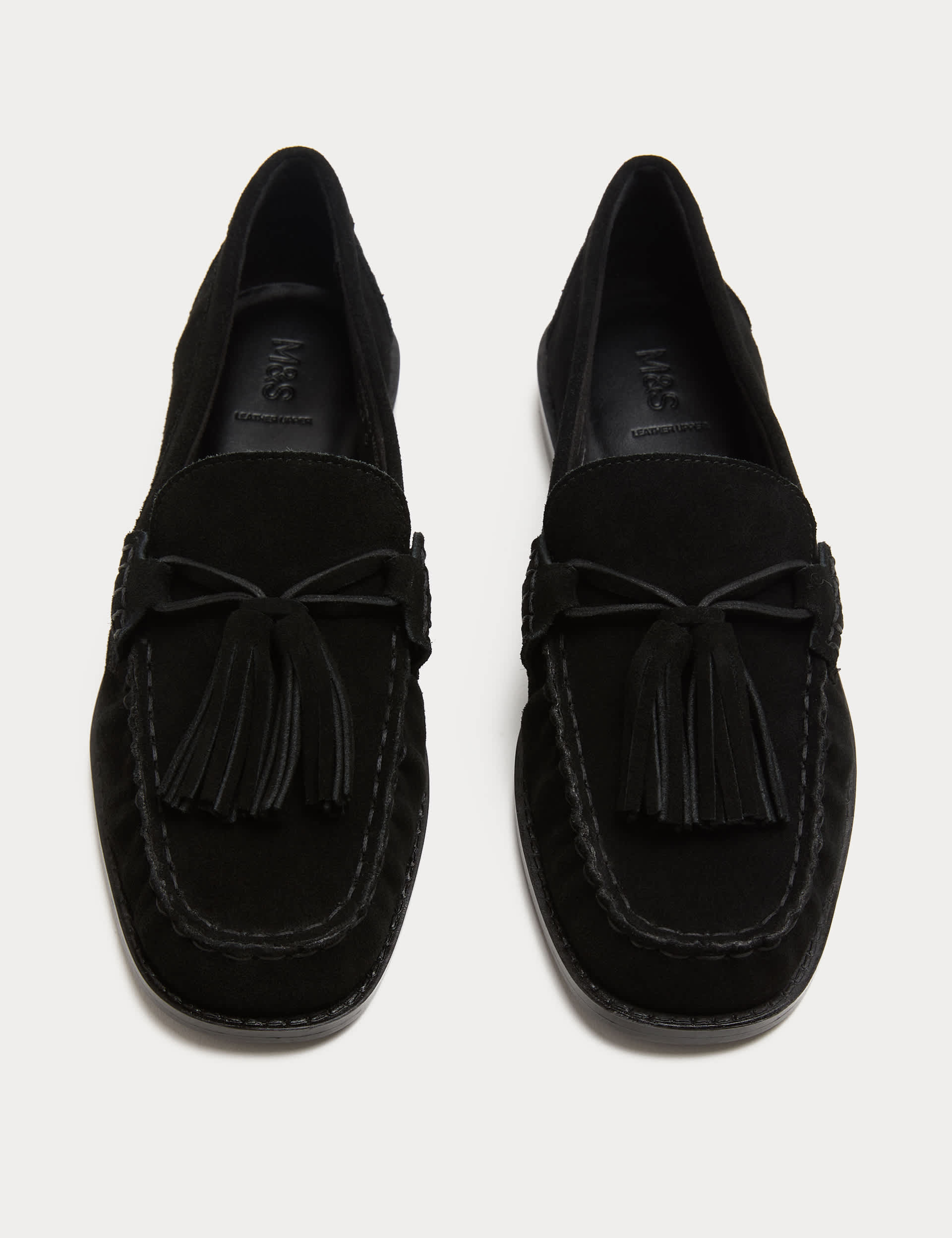 Suede Tassle Block Heel Square Toe Loafers