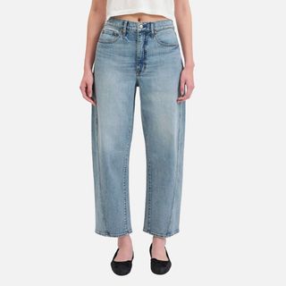 Image of denim barrel leg jeans