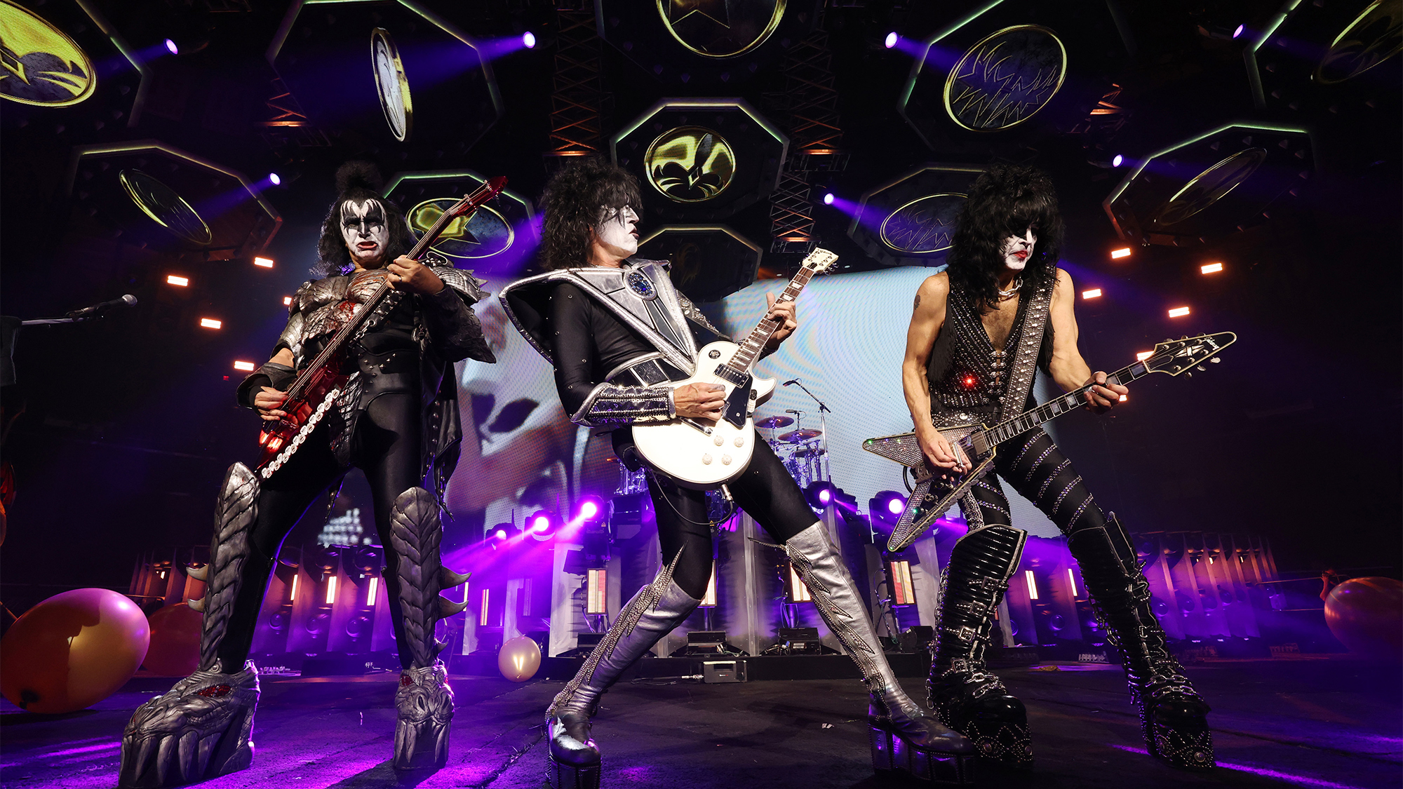 Gene Simmons, Tommy Thayer and Paul Stanley of KISS perform during the final show of KISS: End of the Road World Tour at Madison Square Garden on December 02, 2023 in New York City.