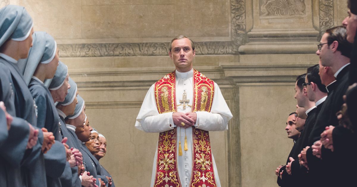 Jude Law may look like the most unlikely head of the Catholic Church, but that’s all part of the fun of this glossy but quirky saga