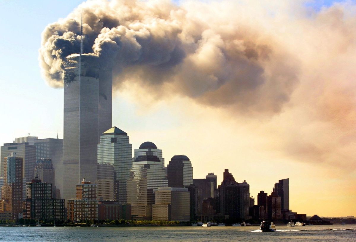 Smoke rises from the World Trade Center