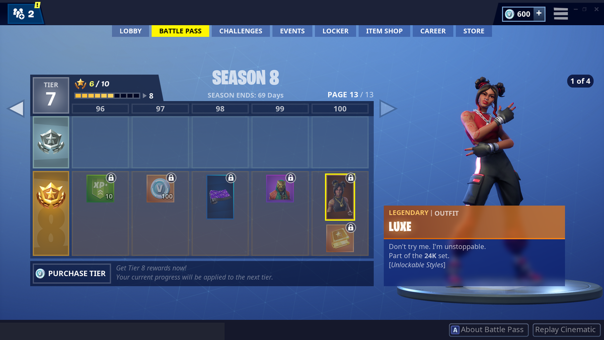 the fortnite season 8 tier 100 skin is luxe with four unlockable styles gamesradar - fortnite competitive rewards