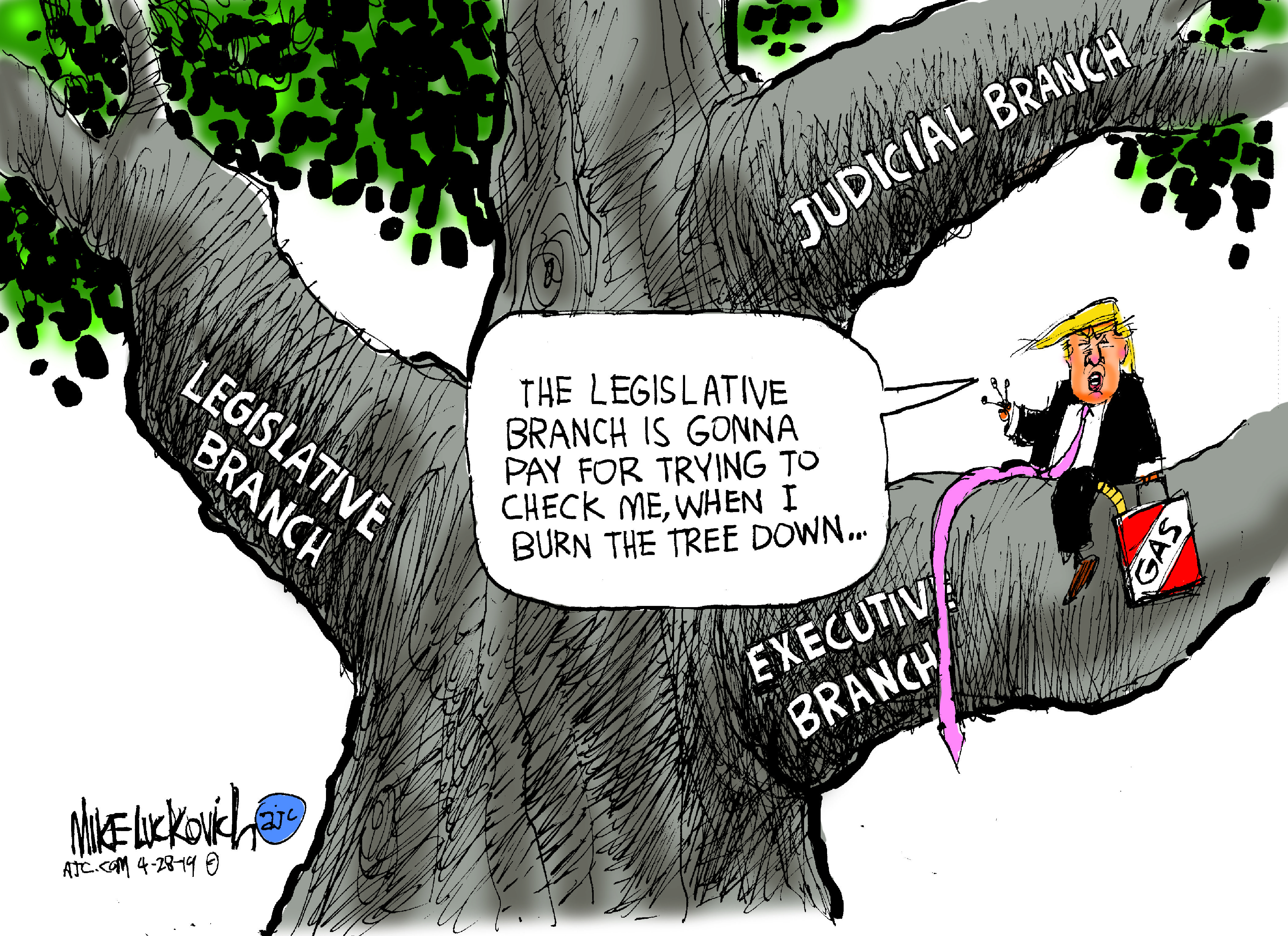 Political Cartoon U.S. Trump legislative judicial executive branch impeachment 2020 election