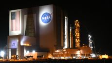The Artemis II mission rocket stands outside the Vehicle Assembly Building at the Kennedy Space Center on February 25, 2026 in Cape Canaveral, Florida.