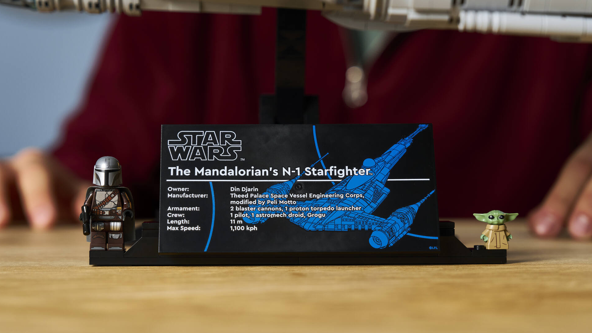 Lego The Mandalorian and Grogu minifigures on a plaque