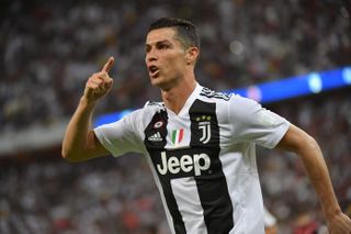 Cristiano Ronaldo celebrates after scoring for Juventus against AC Milan in November 2018.