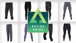 Collage of eight of the best men's running leggings and tights on white background