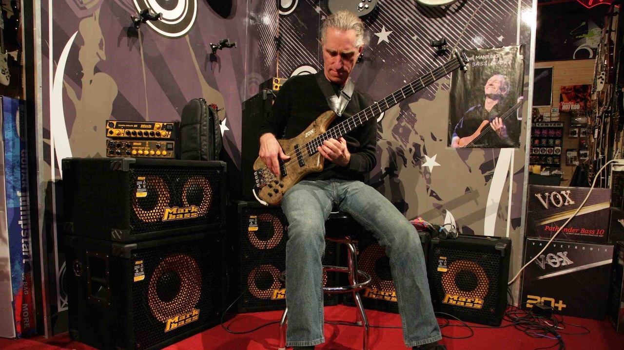 Solo basist Michael Manring performs at the Markbass booth.