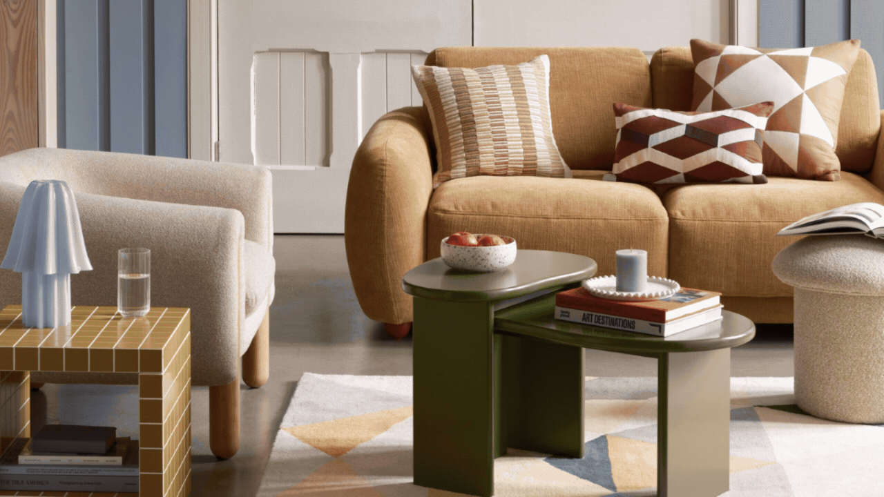 A slide show of living rooms, bedrooms and dining tables from autumn 2026 look books of John Lewis, Habitat and Very showing the trending colour palette of the season