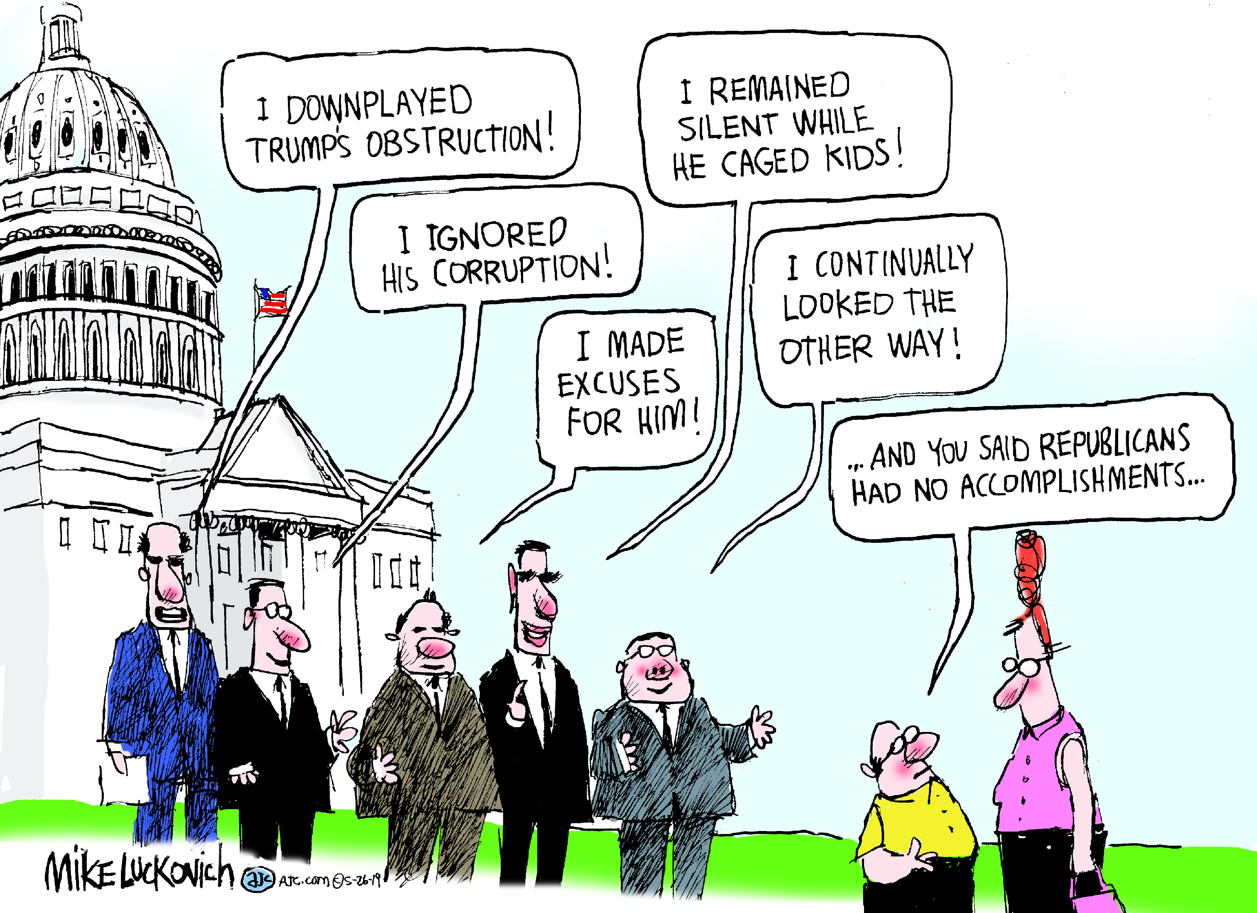 Political Cartoon U.S. GOP Trump excuses cages children ignored corruption