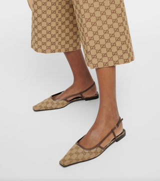 GucciGG leather-trimmed slingback flats