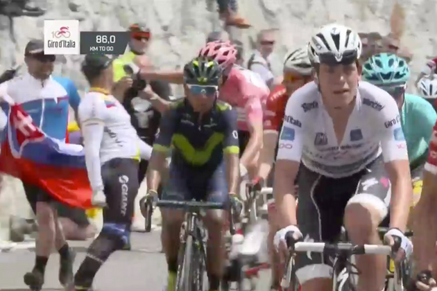 Watch: Tom Dumoulin lashes out at Colombian fan pushing Nairo Quintana ...