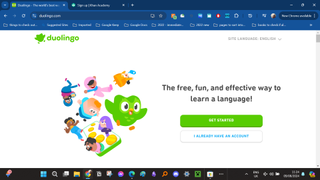 A screenshot of the Duolingo home page in the Chrome browser