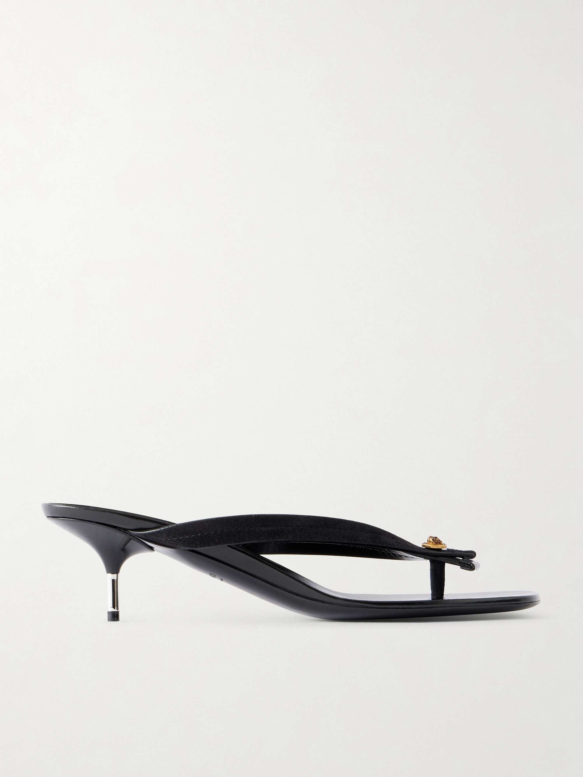 Medusa-Embellished Leather Thong Sandals