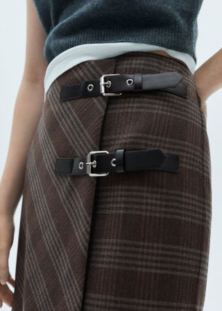 Checkered Skirt With Double Belt 