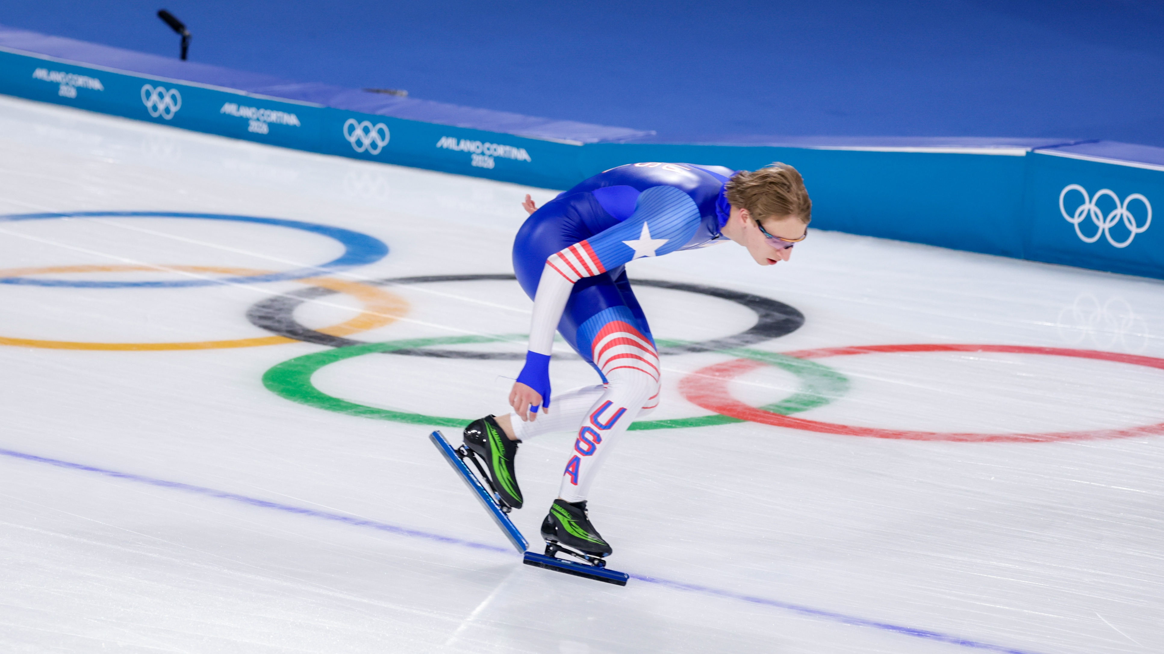 Jordan Stolz of United States of America in a training session during Day 1 of Speed Skating - Milano Cortina 2026 Winter Olympics at Milano Speed Skating Stadium on February 7, 2026 in Milan, Italy. 