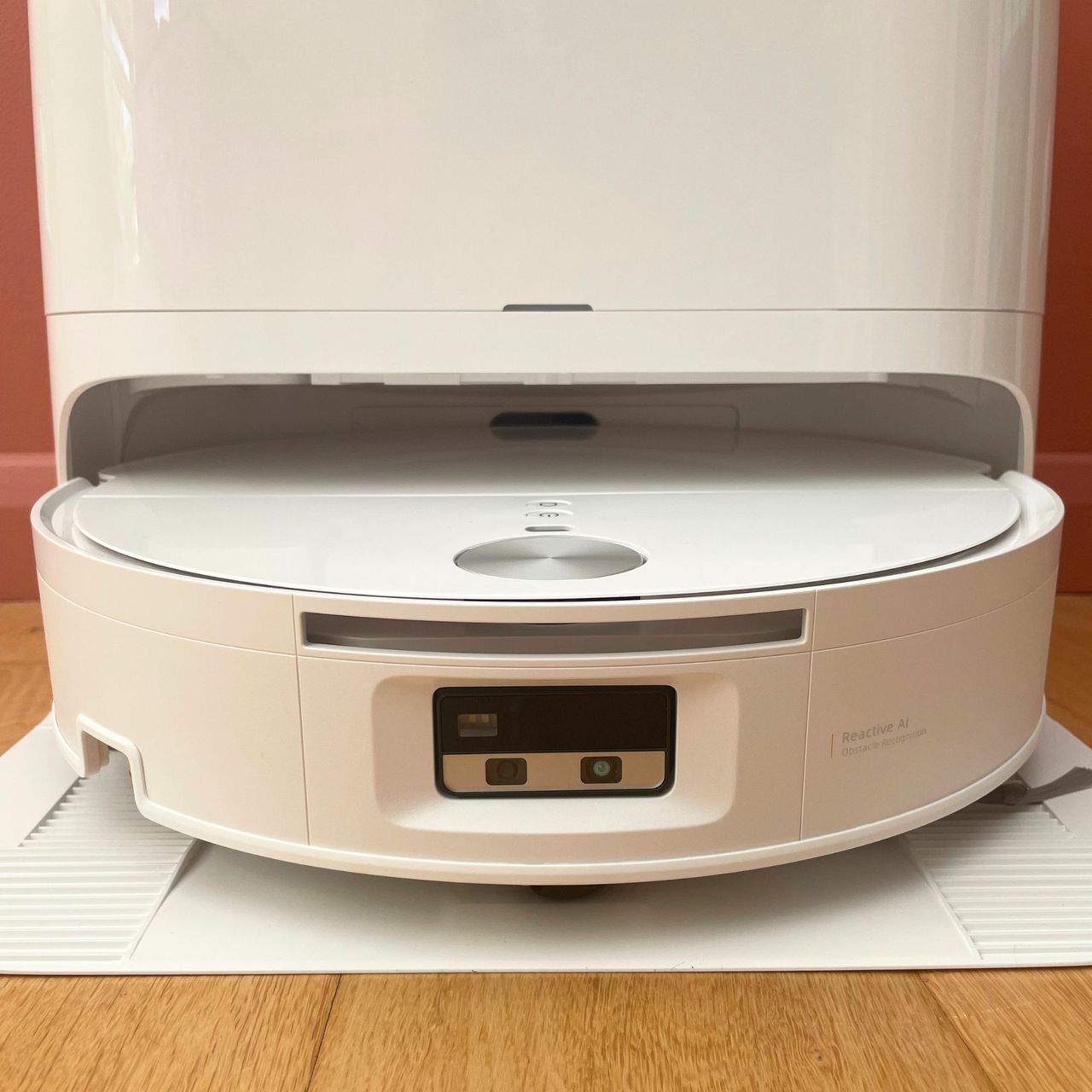 Close up of the Roborock Qrevo Edge 2 Flow Robot Vacuum sitting on its dock