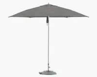 A grey outdoor umbrella designed to withstand strong wind