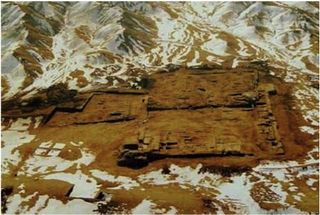 Aerial photograph of excavation of the Xuanquanzhi relay station on the Silk Road.