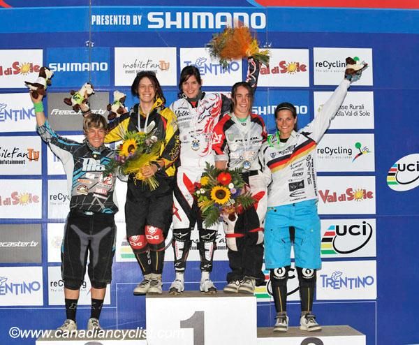 Women's podium: Joanna Petterson, Anita Molcik, Anneke Beerten, Katy Curd, Steffi Marth.