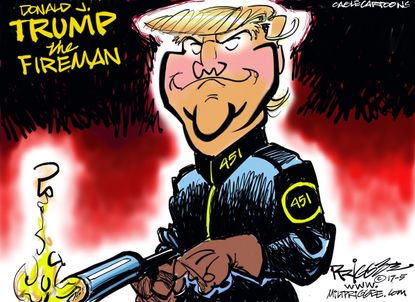 Political Cartoon U.S. Trump Russia FBI America Fahrenheit 451