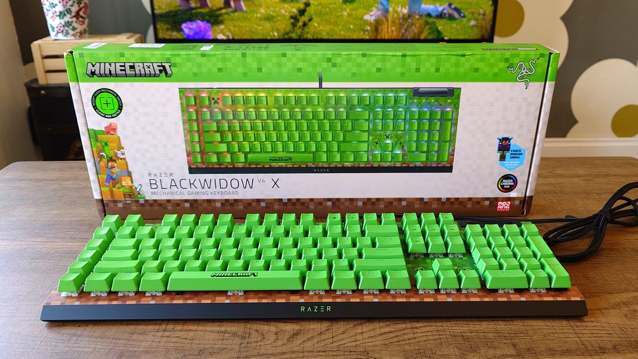 The Razer BlackWidow V4 X in Minecraft colors