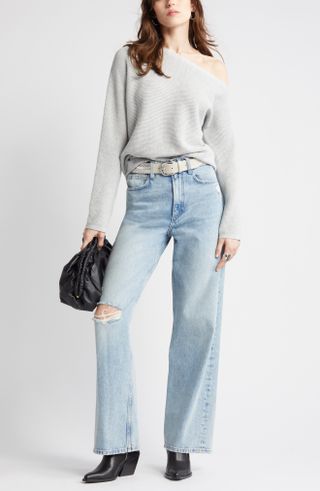 One-Shoulder Thermal Knit Sweater