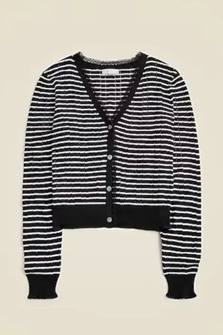 Pointelle V-Neck Cardigan in Striped Premium Ultrafine Cotton