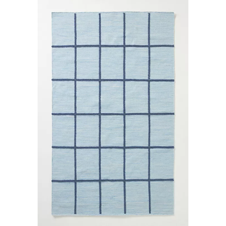 blue grid rug