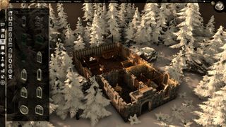 A castle in the snowy woods in Dungeon Alchemist