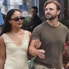 American actress Tessa Thompson and her boyfriend, Brandon Green, are seen holding hands as they enjoy a romantic stroll through the picturesque cobbled streets of Portofino, Italy.