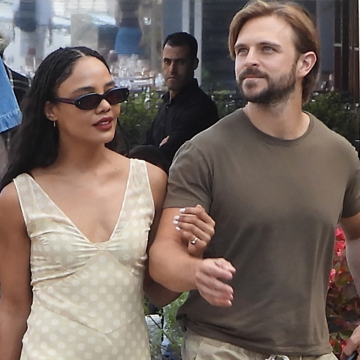 American actress Tessa Thompson and her boyfriend, Brandon Green, are seen holding hands as they enjoy a romantic stroll through the picturesque cobbled streets of Portofino, Italy.