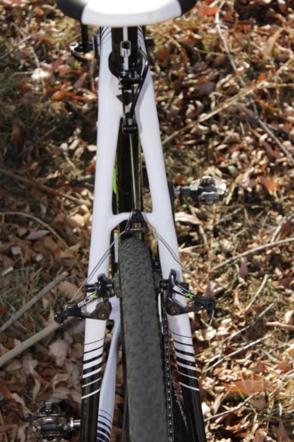 The rear brake uses a simple but effective seat collar mounted housing stop.