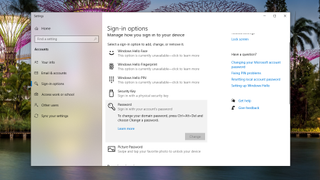 The authentication or user accounts settings in Windows 10