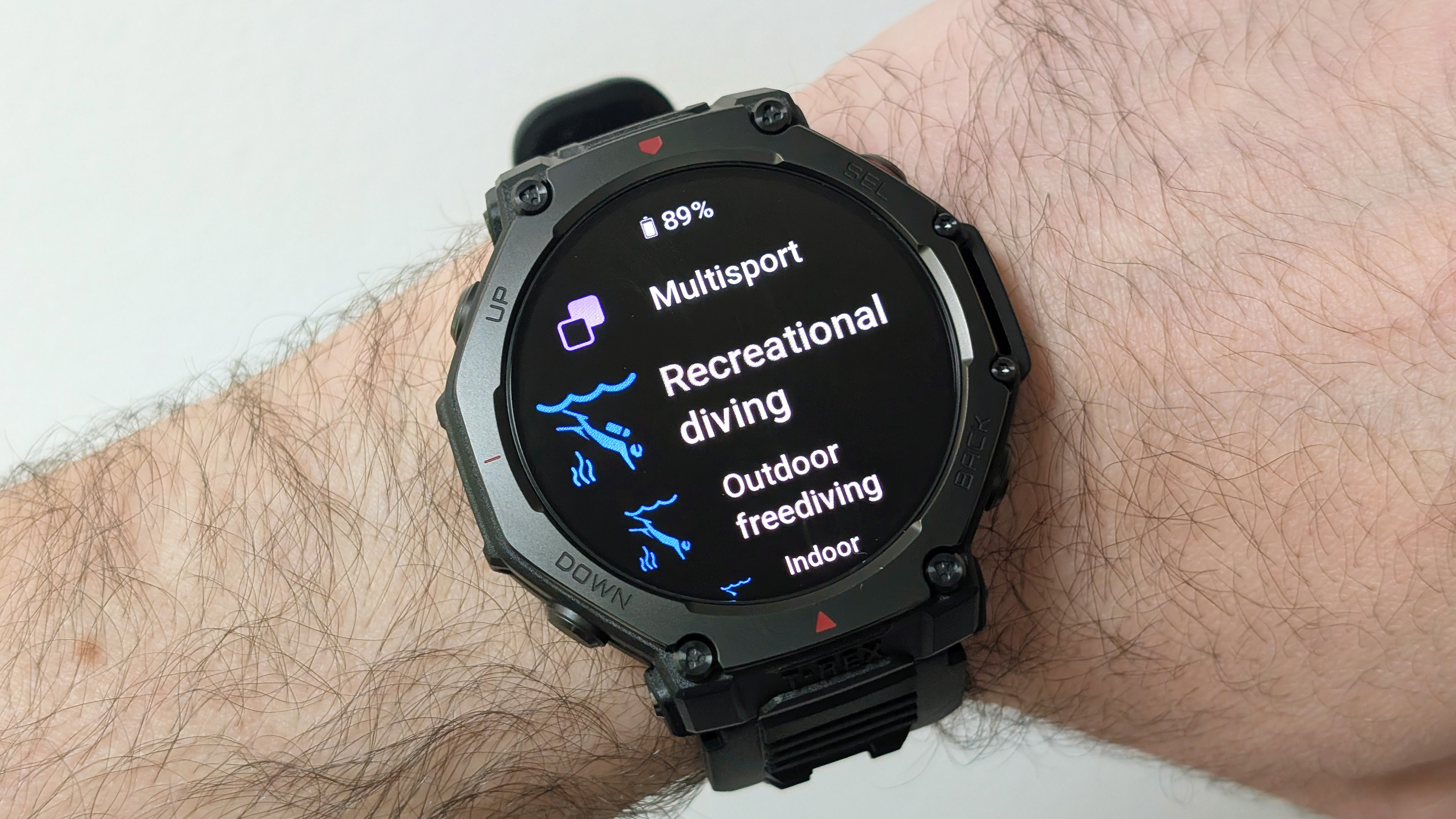 Close-up of the Amazfit T-Rex 3 Pro rugged smartwatch