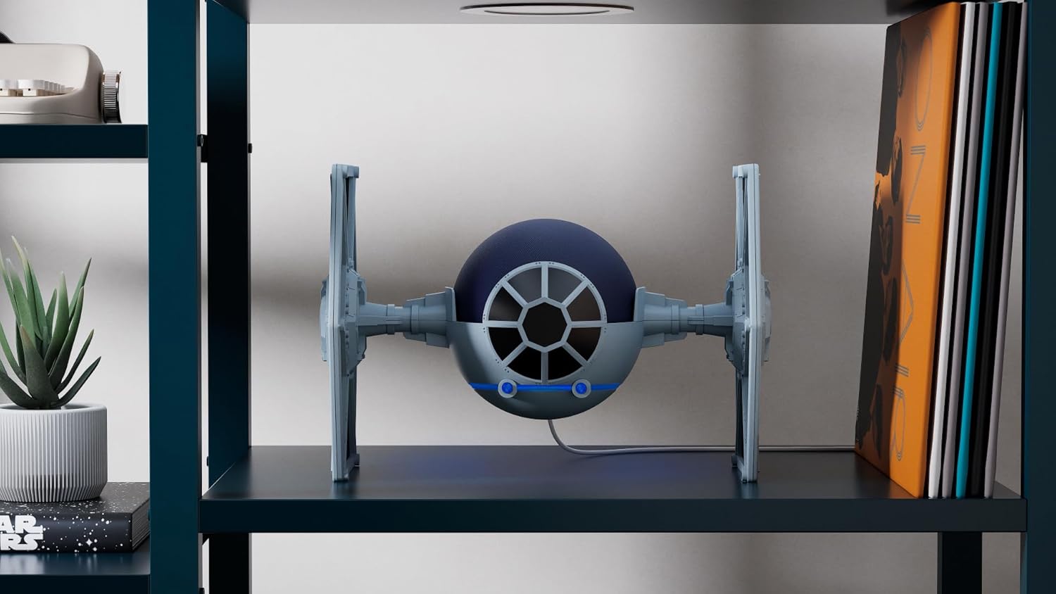 TIE fighter Echo Dot on a shelf