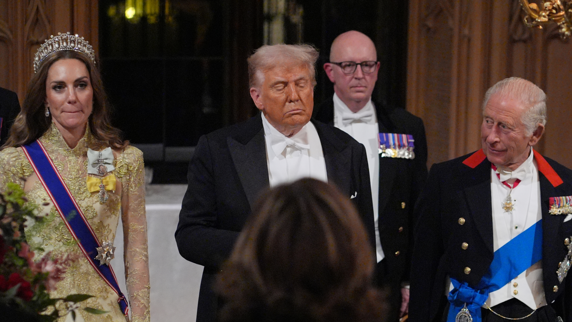 Kate Middleton, Donald Trump, and King Charles appear awkward at the state banquet for the United States visit in September 2025