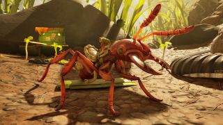 Grounded 2 Buggies: A red soldier ant buggy waiting inside a player's base.