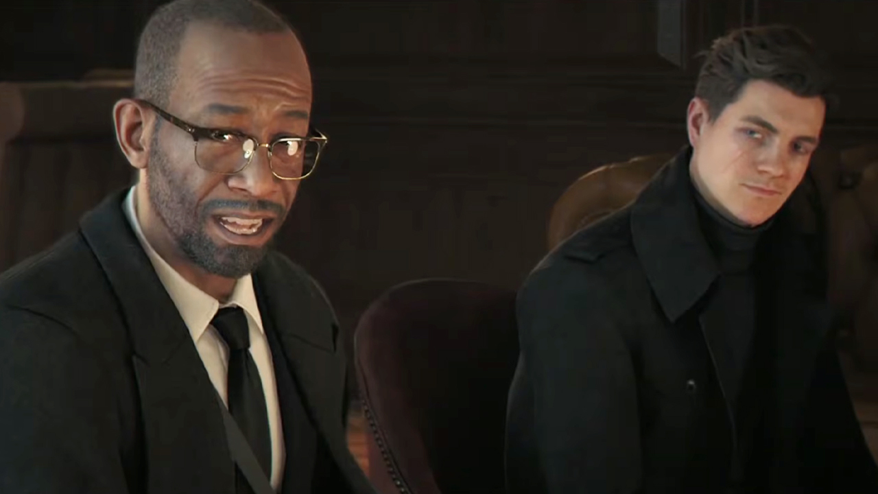 John Greenway, voiced and motion-captured by acclaimed British actor Lennie James, sits next to bond in 007 First Light (2026).