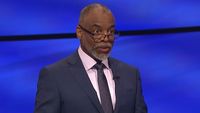 LeVar Burton in glasses hosting Final Jeopardy