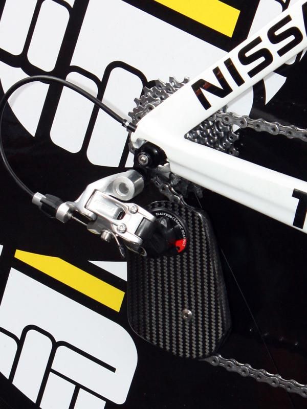 Armstrong's carbon fiber rear derailleur cage was made by Wolfgang Berner.