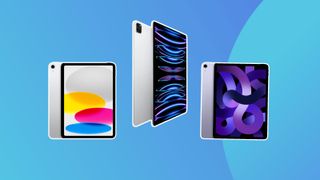 Product shots of three iPads displaying abstract colourful shapes a