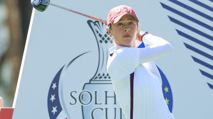 Nelly Korda hits a tee shot at the Solheim Cup