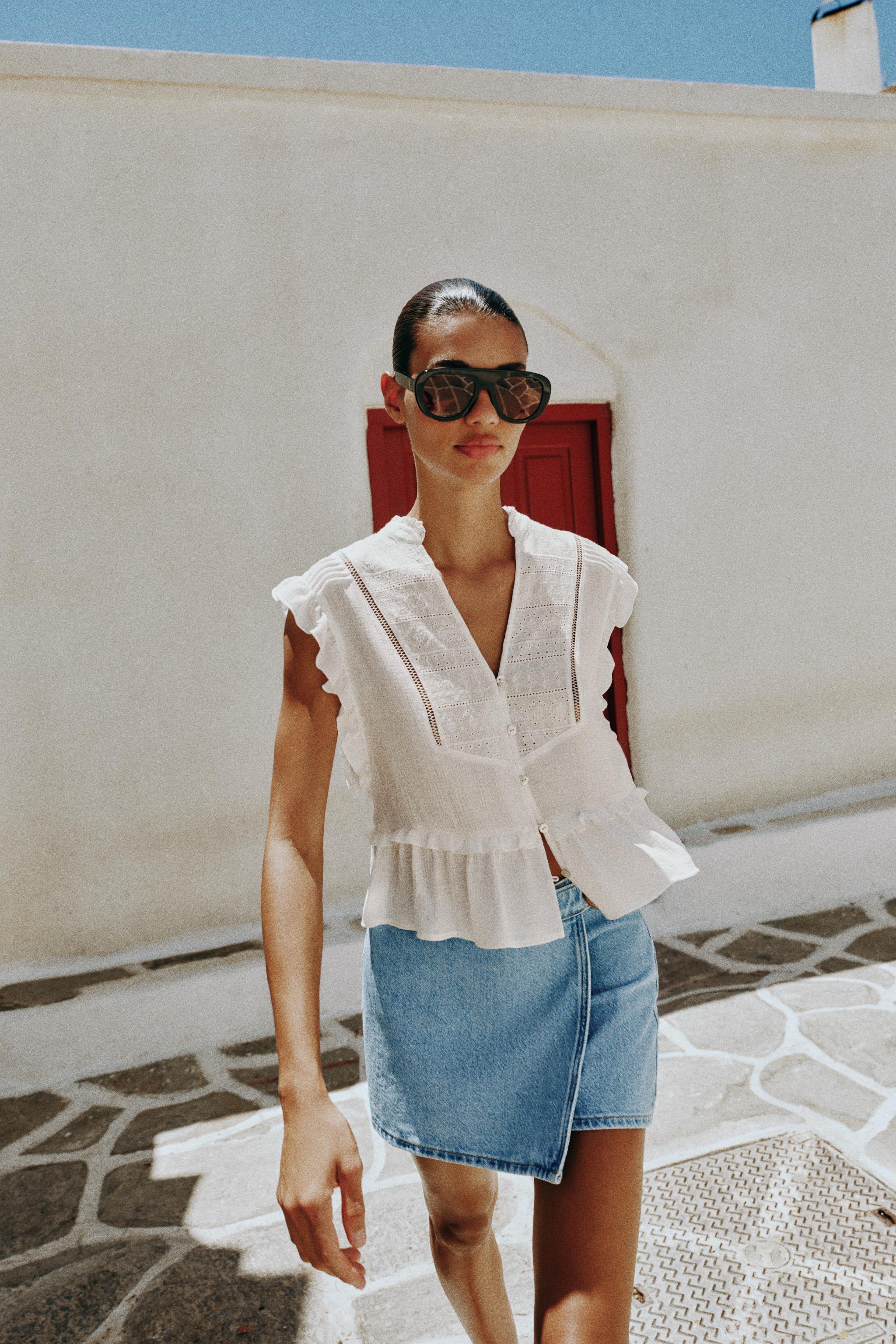 Embroidered Ruffle Top