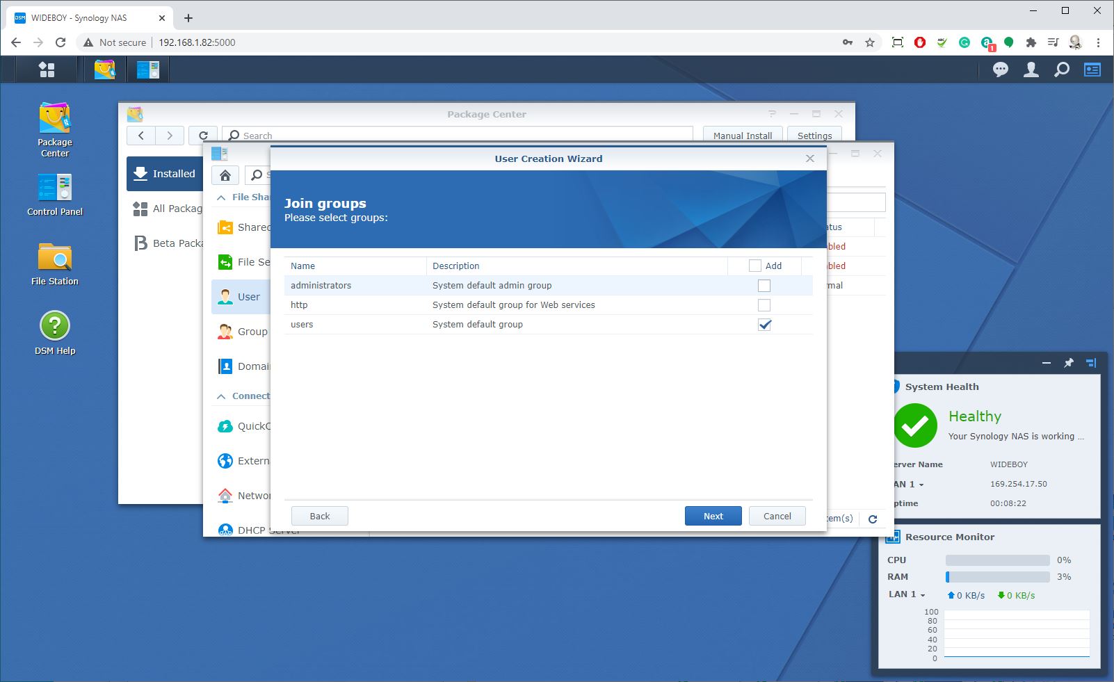 Synology DSM interface
