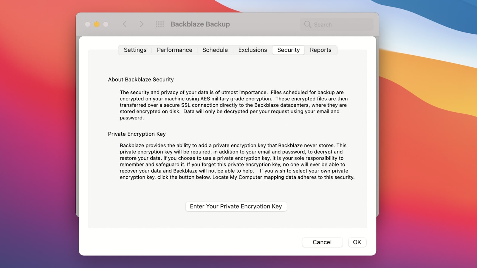 Backblaze's user interface in use