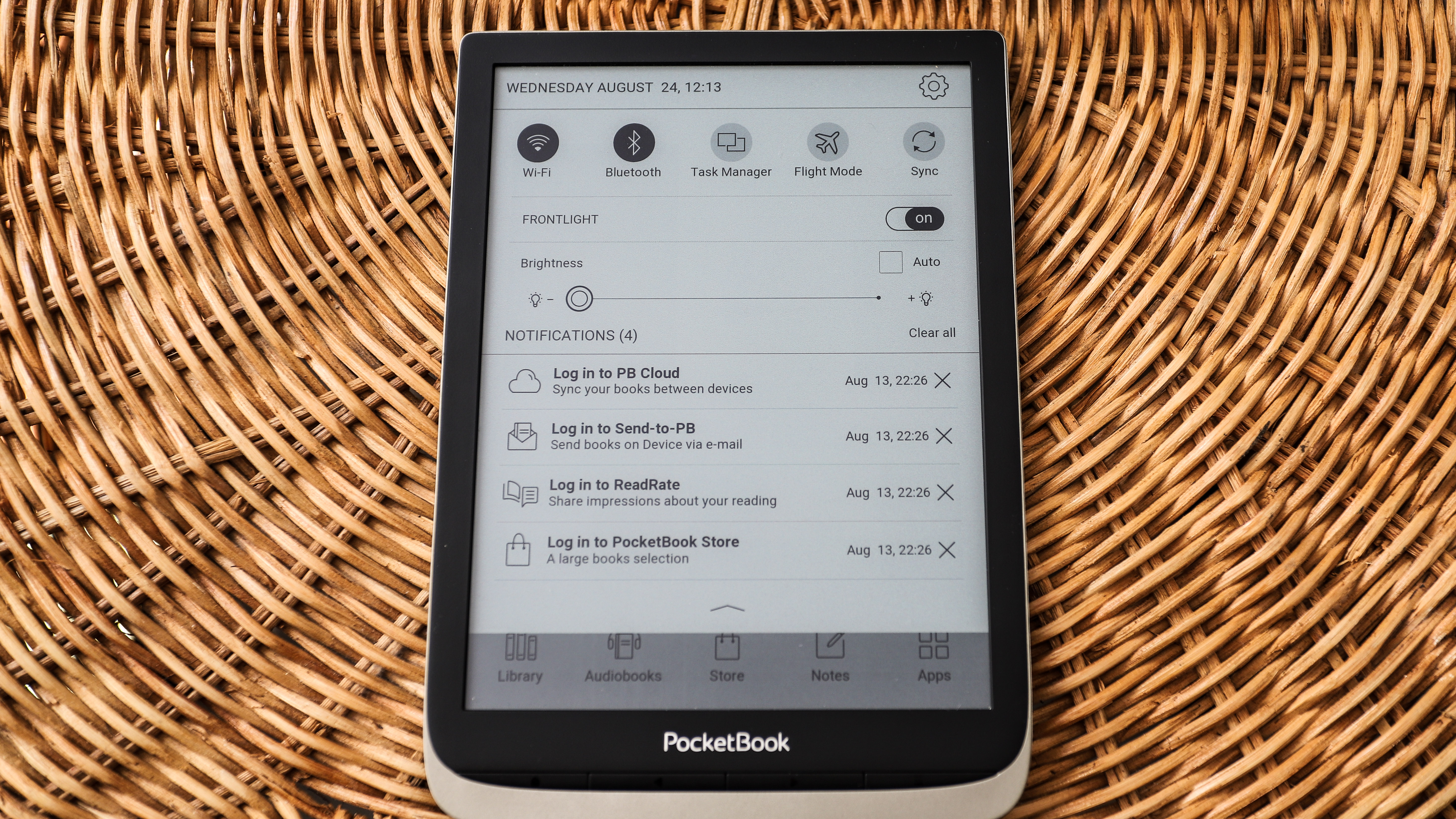 PocketBook InkPad Color's dropdown menu