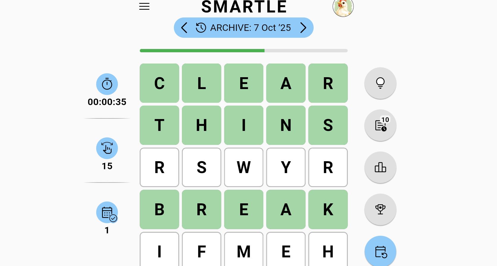 A grid of words