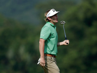 Brandt Snedeker reacts to the putt that would have given him a 59 at Mission Hills in 2012